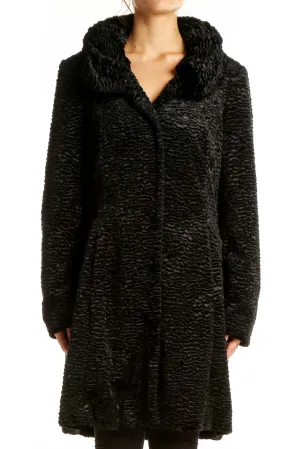 Black Textured Faux Fur Coat