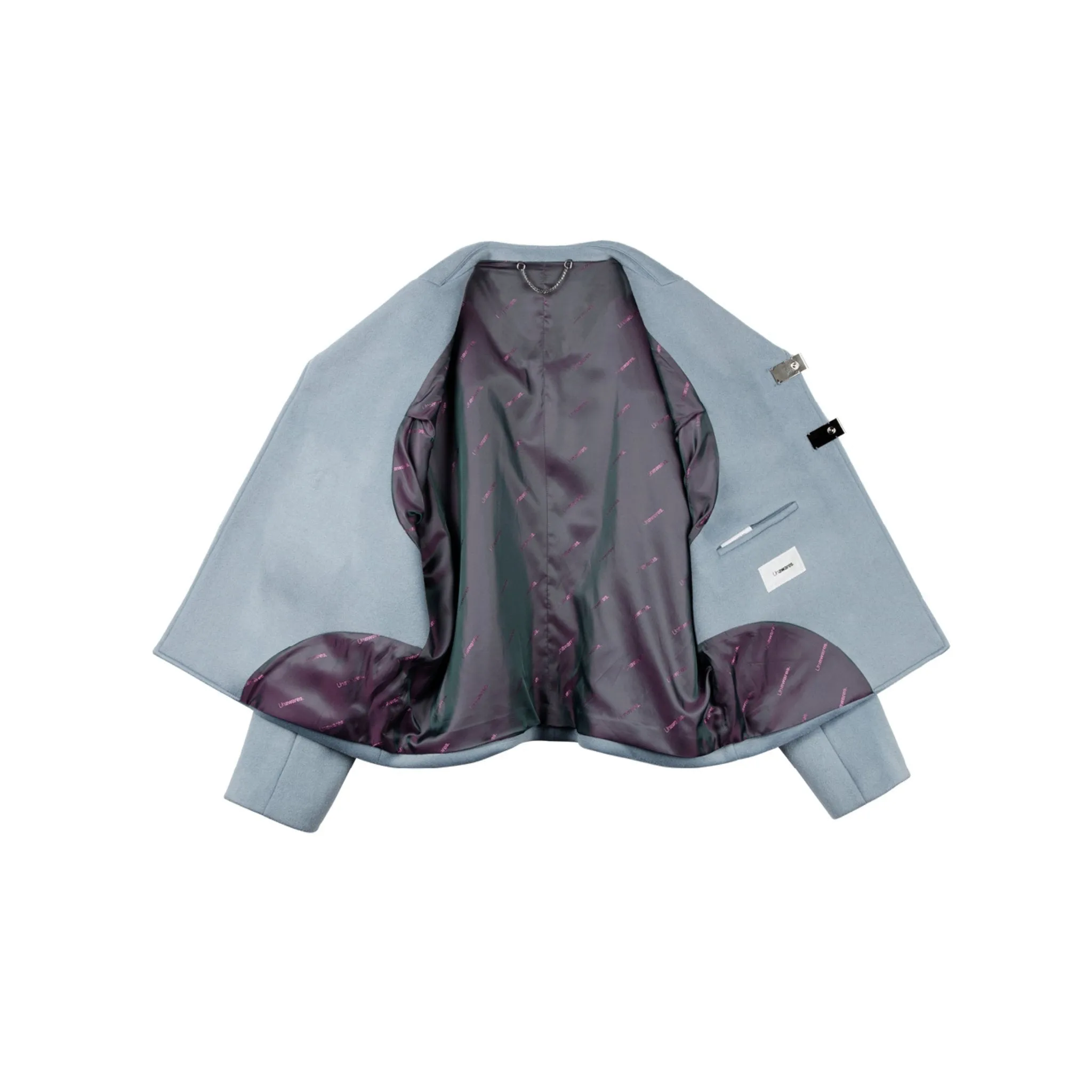 Double Row Custom Adjustable Button Short Woolen Jacket Blue