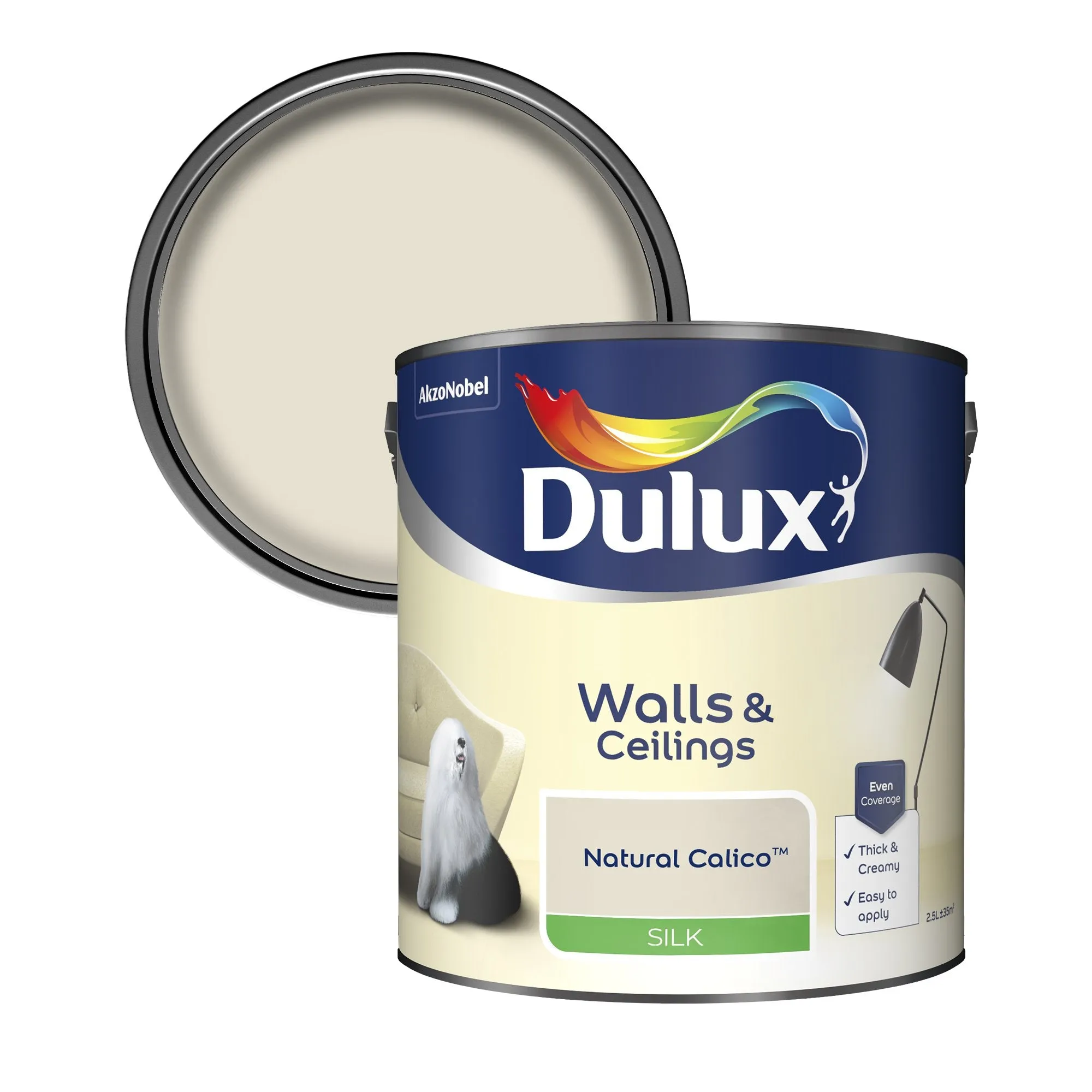 Dulux Silk Emulsion Paint For Walls And Ceilings - Natural Calico 2.5L