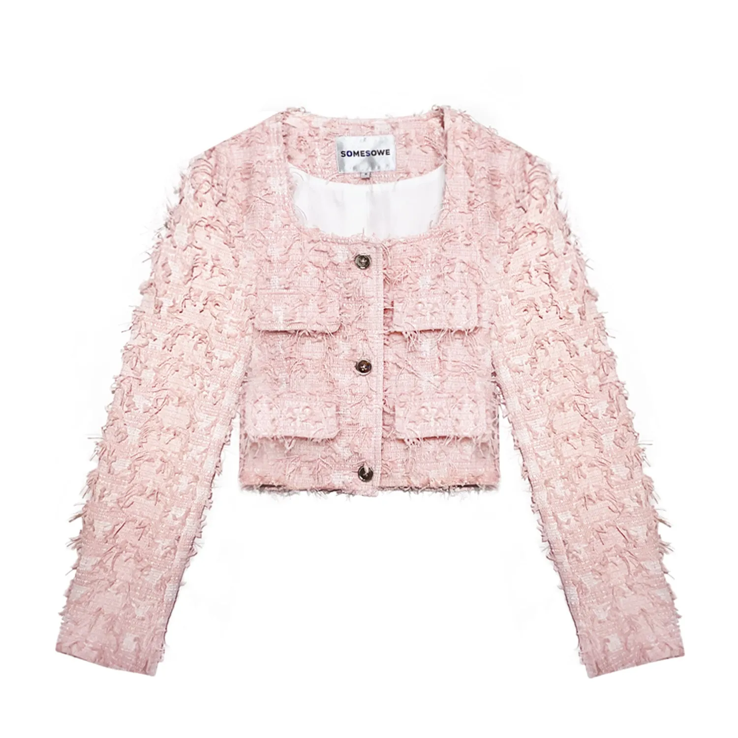 Pink Square Collar Woven Jacket