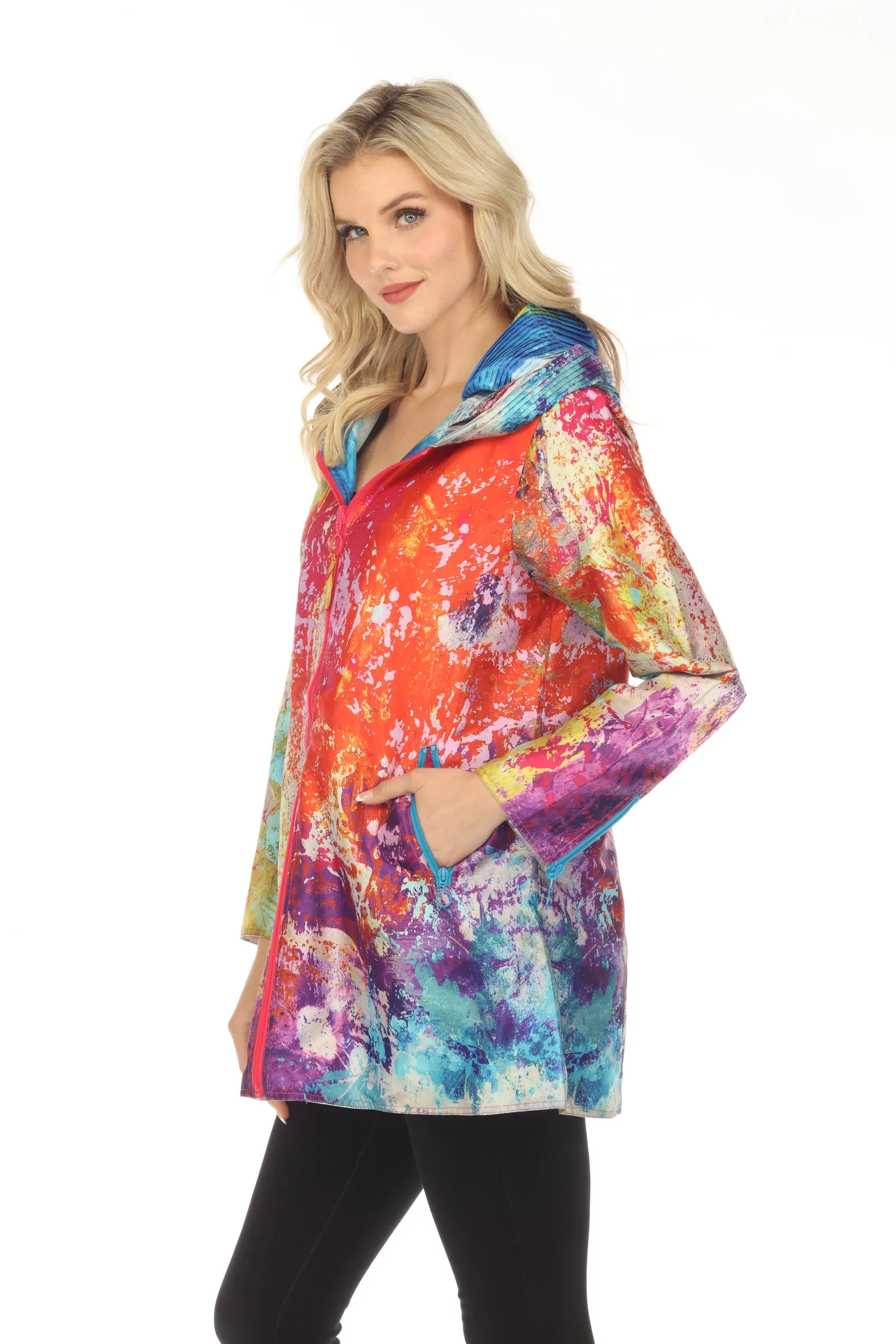 UBU Clothing Co. Ibiza/Love Struck Hooded Reversible Zip Front Parisian Coat 21159PP